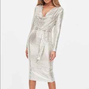 Lavish Alice Stretch Sequin Cowl Neck Midi